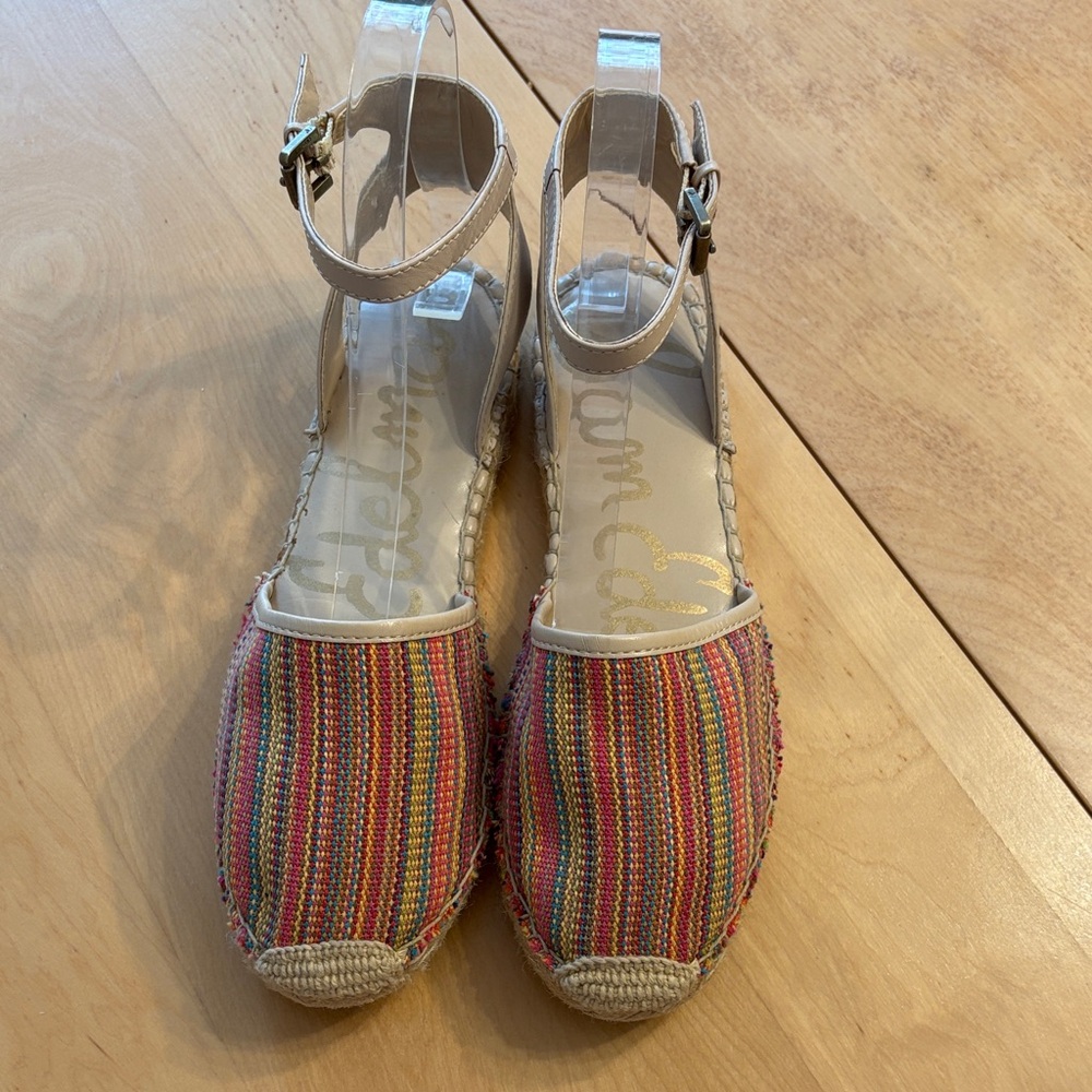 Sam Edelman Vivian Multicolor Striped Espadrille Ankle-Strap Flats. Size 7.5